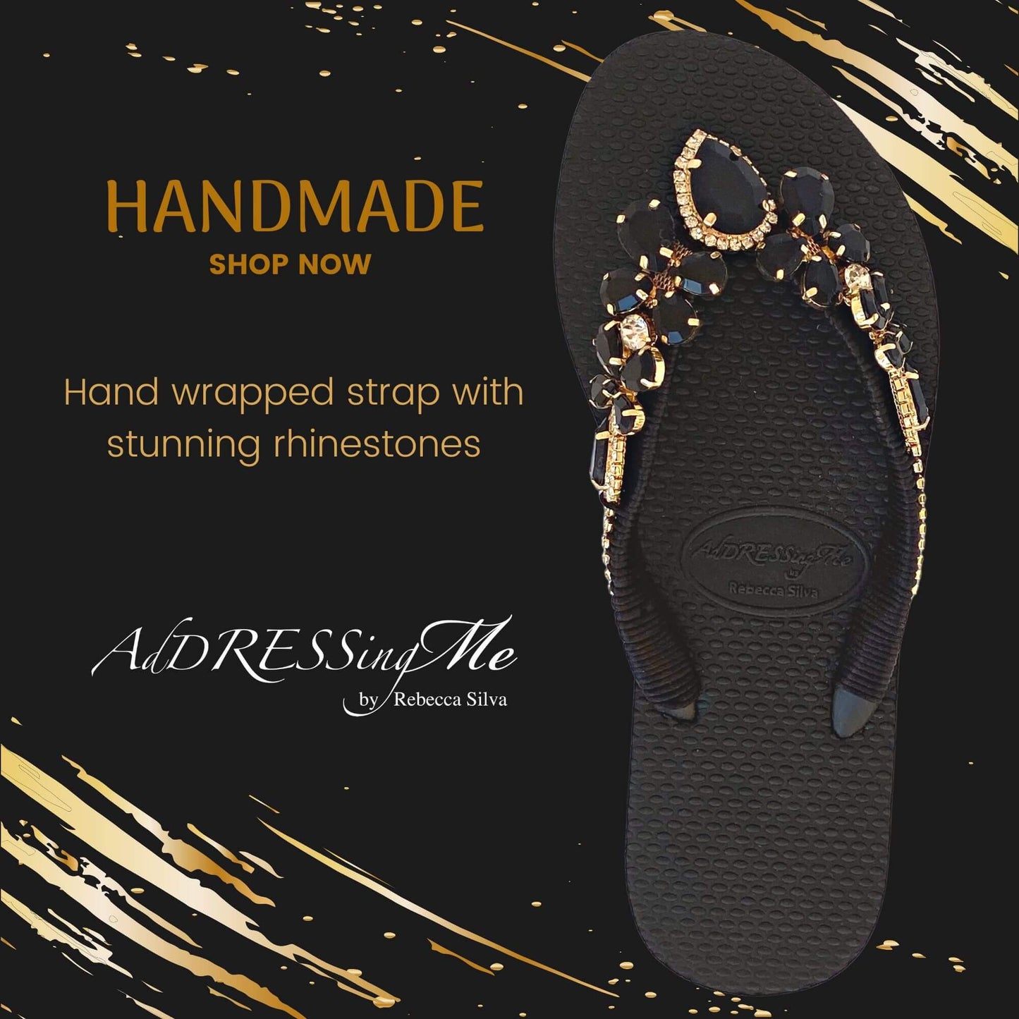 AdDRESSingMe™ Black Luxurious Flip Flops With Rhinestones - AdDRESSingMe