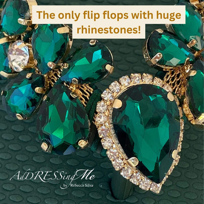 AdDRESSingMe™ Emerald Green Luxurious Flip Flops With Rhinestones - AdDRESSingMe