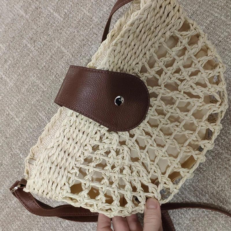 Semicircle Crossbody Rattan Straw Bag - AdDRESSingMe