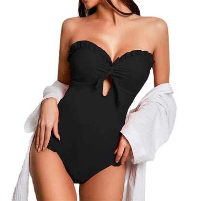 Bandeau Front Tie Ruffled One Piece Swimsuit - AdDRESSingMe