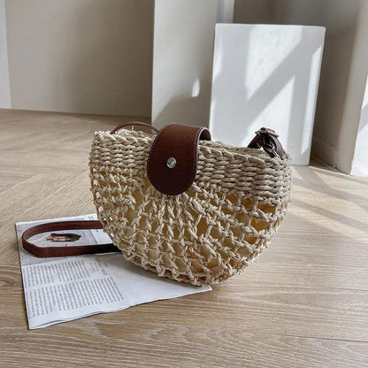 Semicircle Crossbody Rattan Straw Bag - AdDRESSingMe