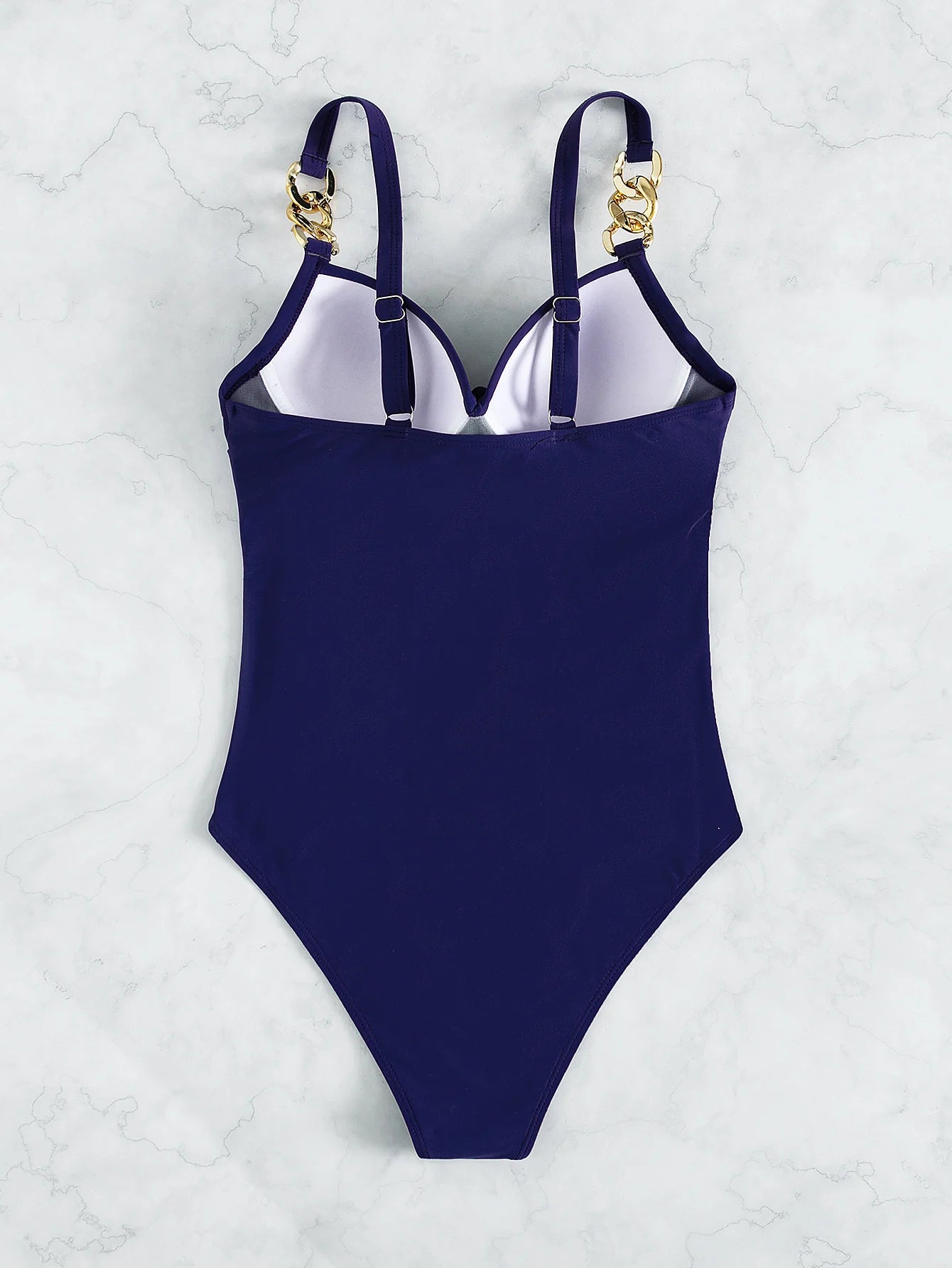 Royal Blue Gold Chain Strap One Piece Swimsuit
