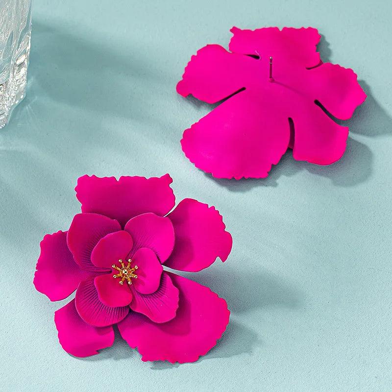 Exaggerated Bright Pink Flower Earring - AdDRESSingMe