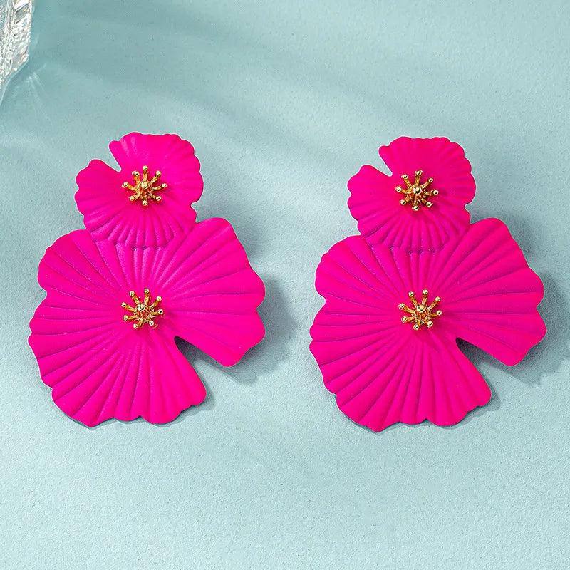 Bright Pink Double Flower Earring - AdDRESSingMe
