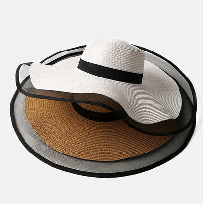 Large Brim Straw Hat With Organza Contour - AdDRESSingMe