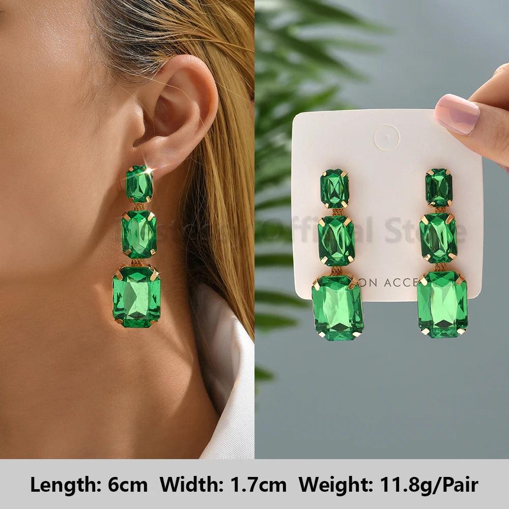 Light Green Rectangle Drop Crystals Dangle Earring - AdDRESSingMe