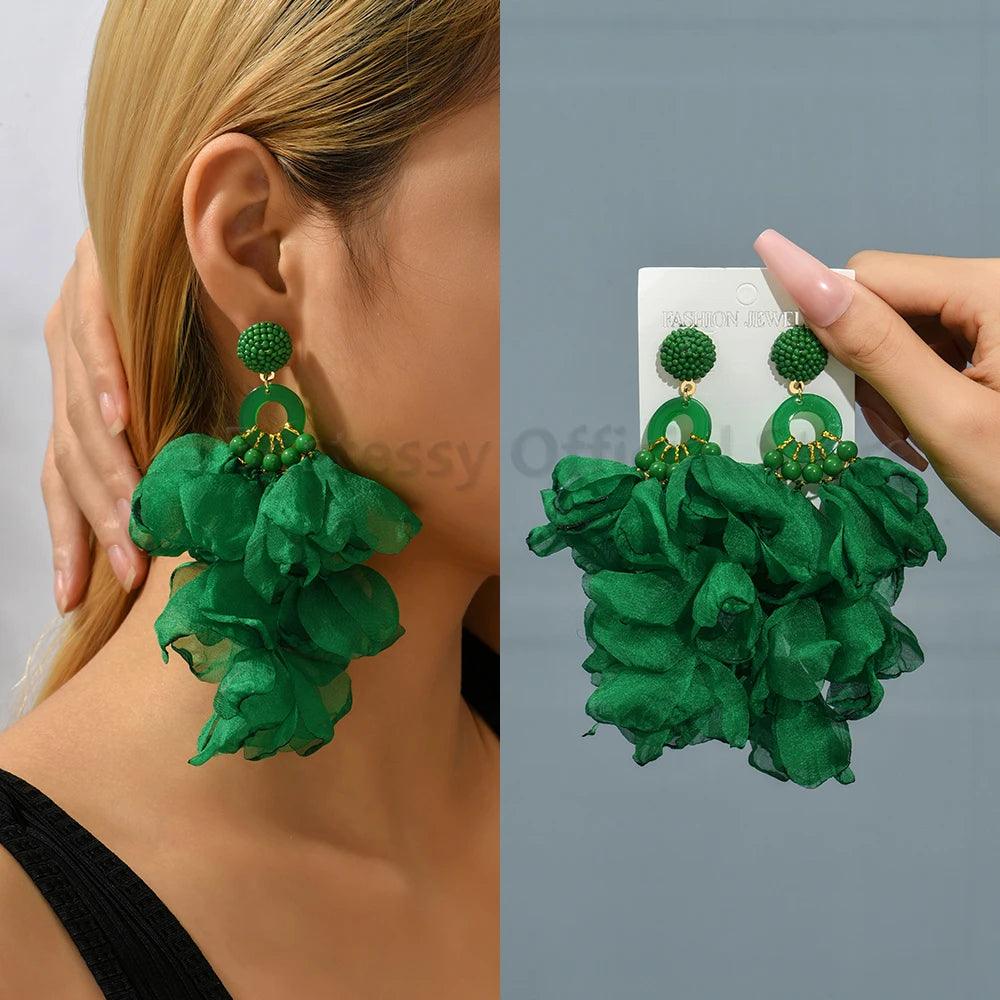 Classic Green Fabric Drop Dangle Earring - AdDRESSingMe