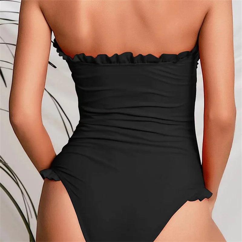 Bandeau Front Tie Ruffled One Piece Swimsuit - AdDRESSingMe