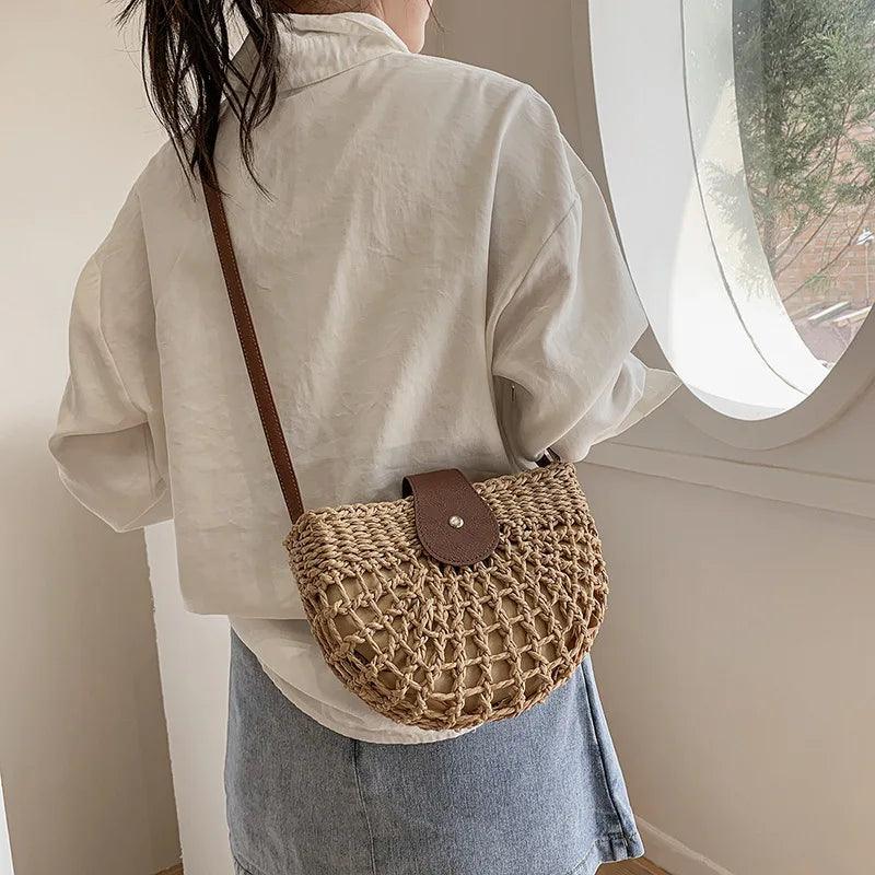 Semicircle Crossbody Rattan Straw Bag - AdDRESSingMe