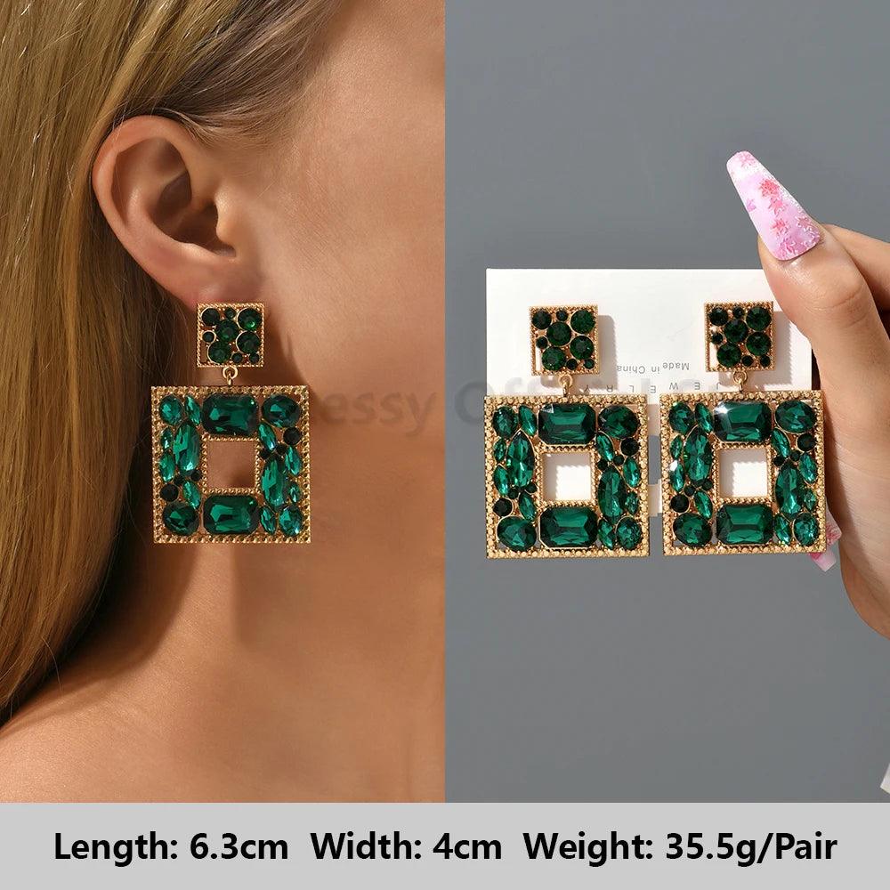 Green Crystal Drop Square Dangle Earring - AdDRESSingMe