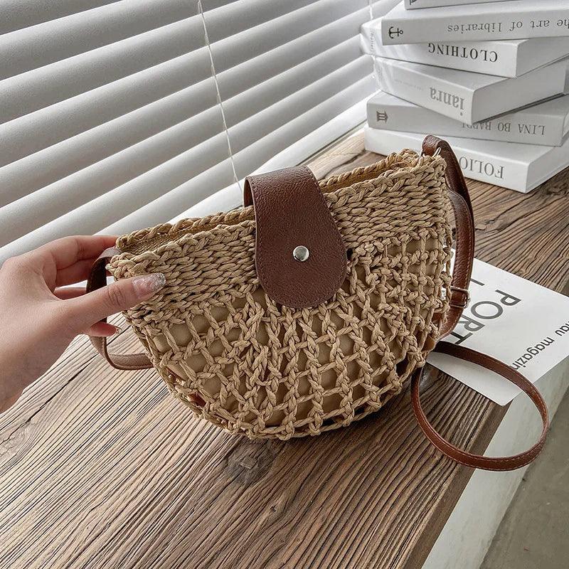 Semicircle Crossbody Rattan Straw Bag - AdDRESSingMe