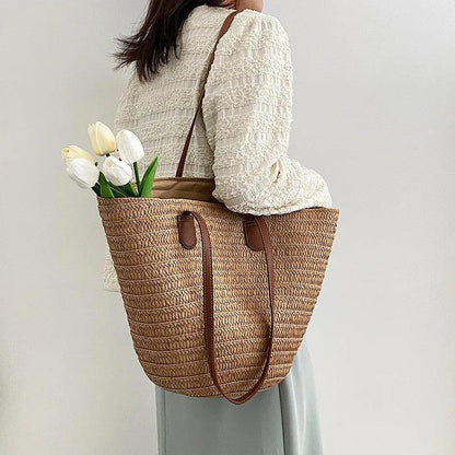 Large Capacity Straw Shoulder Tote Bag - AdDRESSingMe