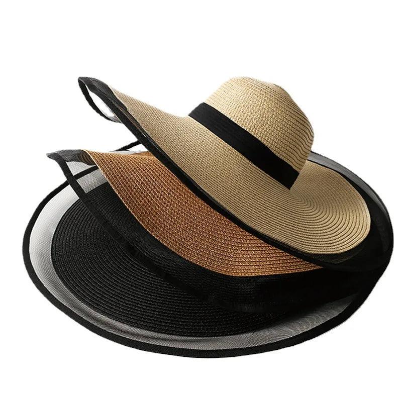 Large Brim Straw Hat With Organza Contour - AdDRESSingMe