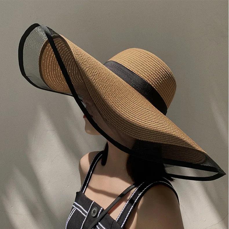 Large Brim Straw Hat With Organza Contour - AdDRESSingMe