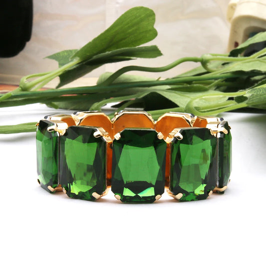 Geometric Rhinestone Bracelet Jewelry- Dark Green