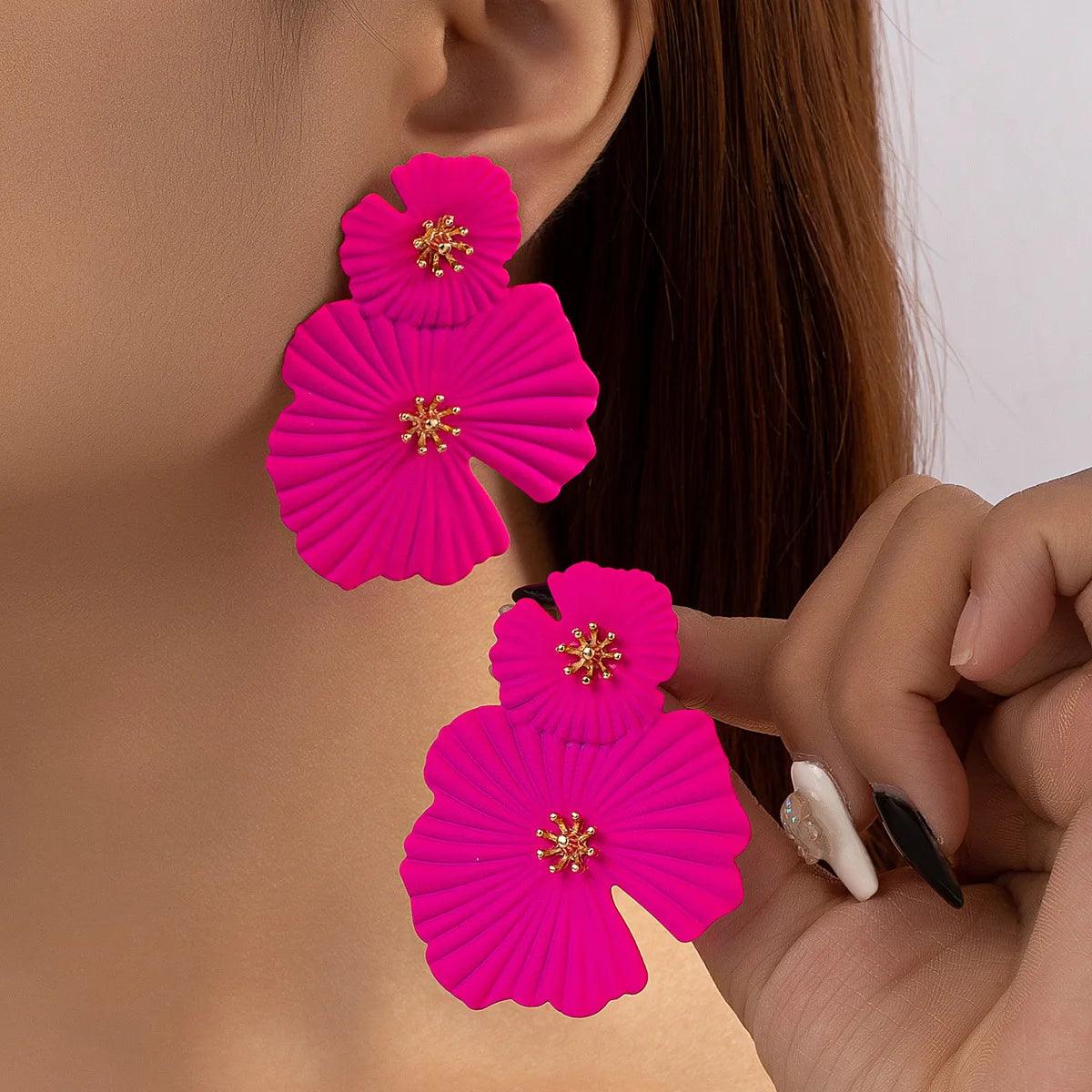 Exaggerated Bright Pink Flower Earring - AdDRESSingMe