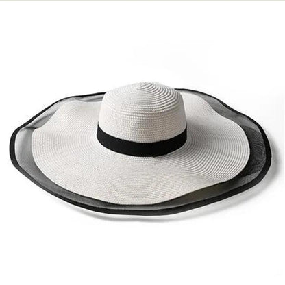 Large Brim Straw Hat With Organza Contour - AdDRESSingMe