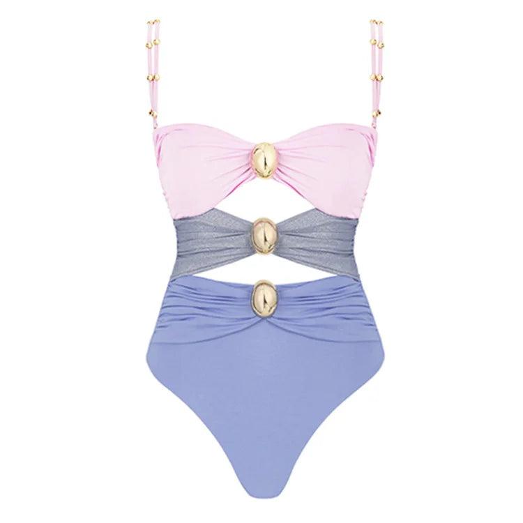 One Piece Swimsuit With Three Golden Accents - AdDRESSingMe