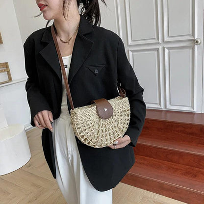 Semicircle Crossbody Rattan Straw Bag - AdDRESSingMe