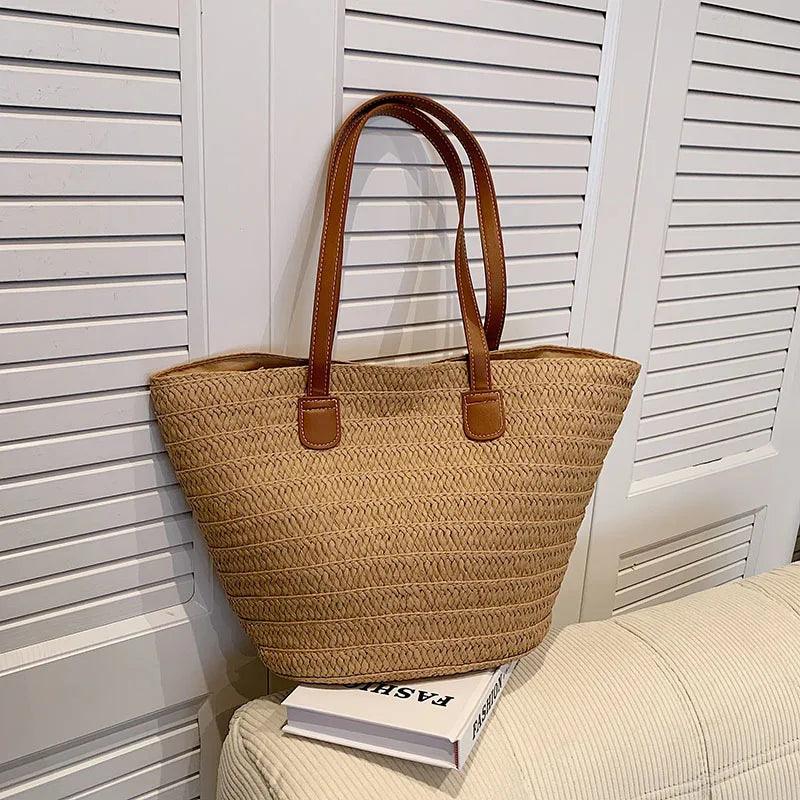 Large Capacity Straw Shoulder Tote Bag - AdDRESSingMe