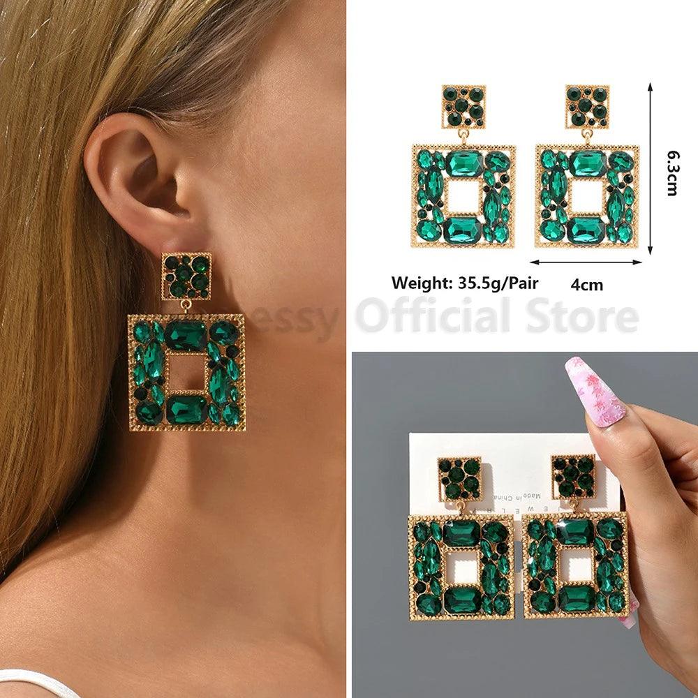 Green Crystal Drop Square Dangle Earring - AdDRESSingMe