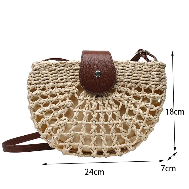 Semicircle Crossbody Rattan Straw Bag - AdDRESSingMe