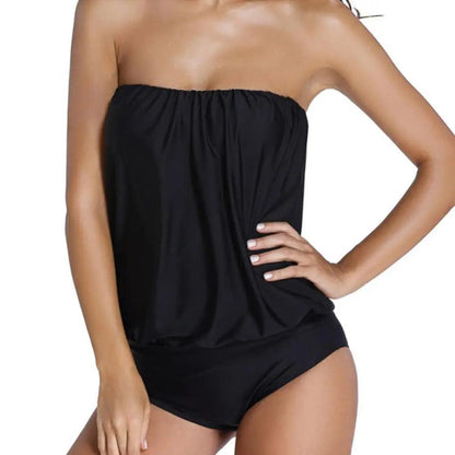 Strapless Sleeveless One Piece Solid Color Swimsuit - AdDRESSingMe