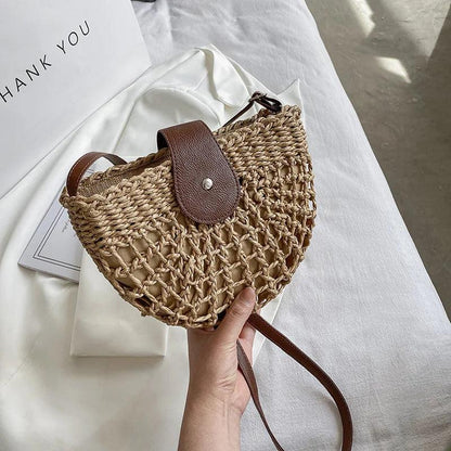 Semicircle Crossbody Rattan Straw Bag - AdDRESSingMe