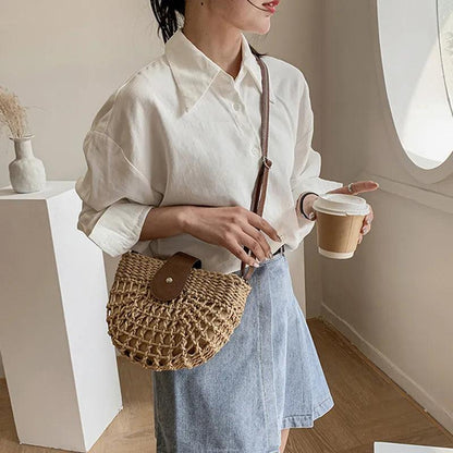 Semicircle Crossbody Rattan Straw Bag - AdDRESSingMe