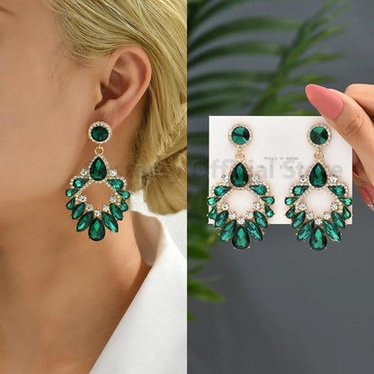 Fashion Green Crystal Drop Dangle Luxury Earring - AdDRESSingMe