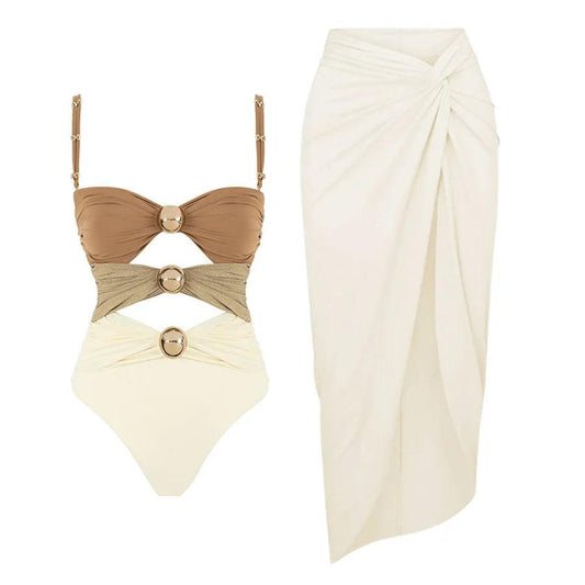 One Piece Swimsuit With Three Golden Accents - AdDRESSingMe