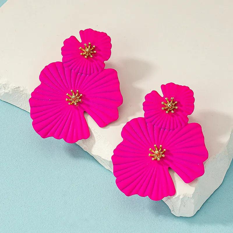 Exaggerated Bright Pink Flower Earring - AdDRESSingMe