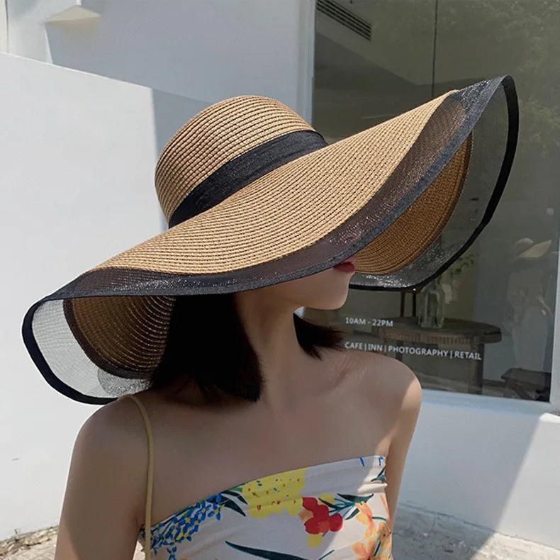 Large Brim Straw Hat With Organza Contour - AdDRESSingMe