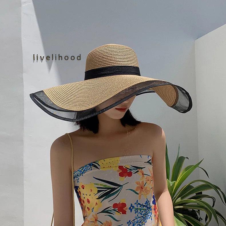 Large Brim Straw Hat With Organza Contour - AdDRESSingMe