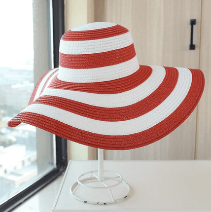 Stripe Straw Wide Brim Foldable Hat - AdDRESSingMe