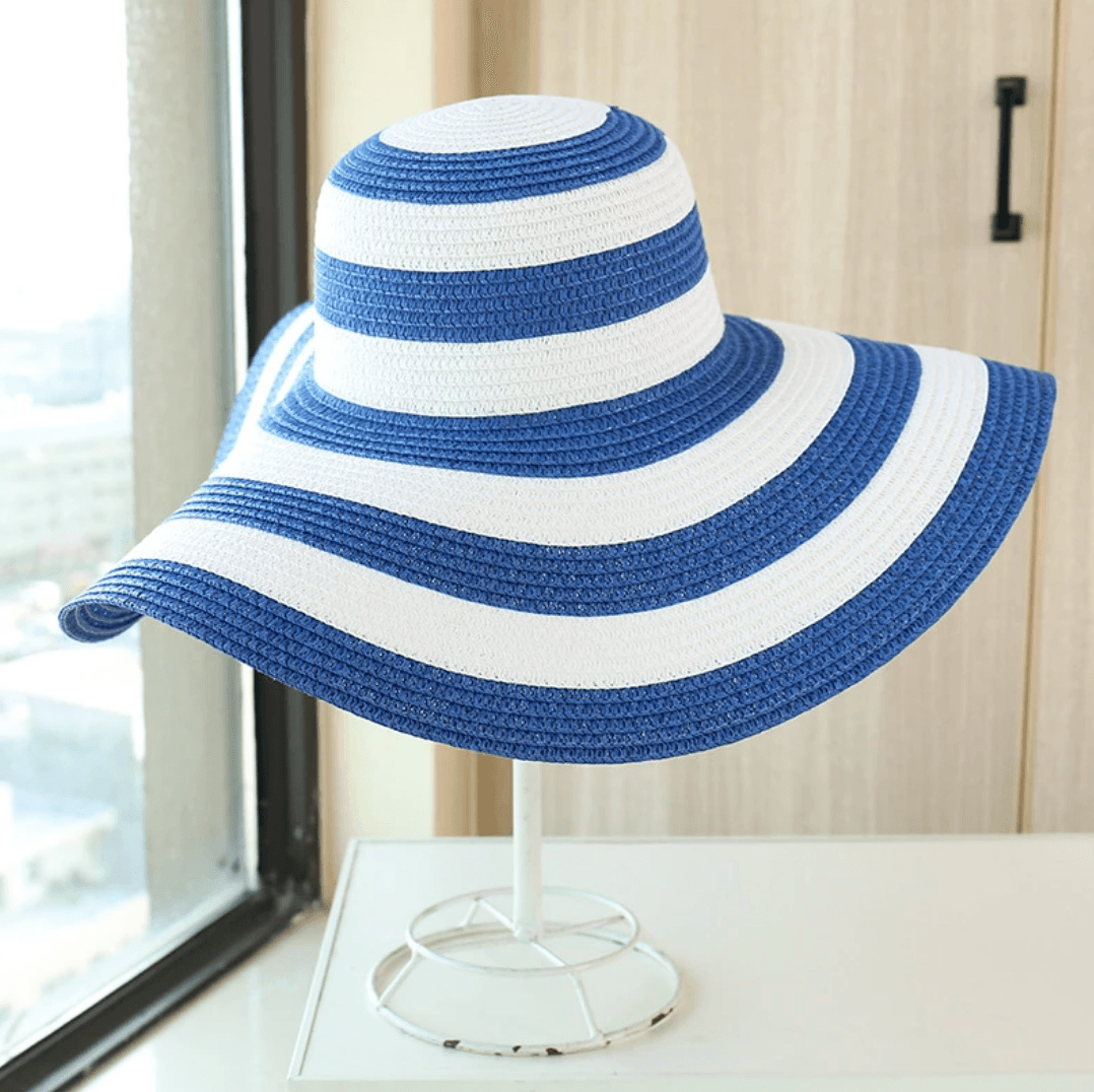 Stripe Straw Wide Brim Foldable Hat - AdDRESSingMe