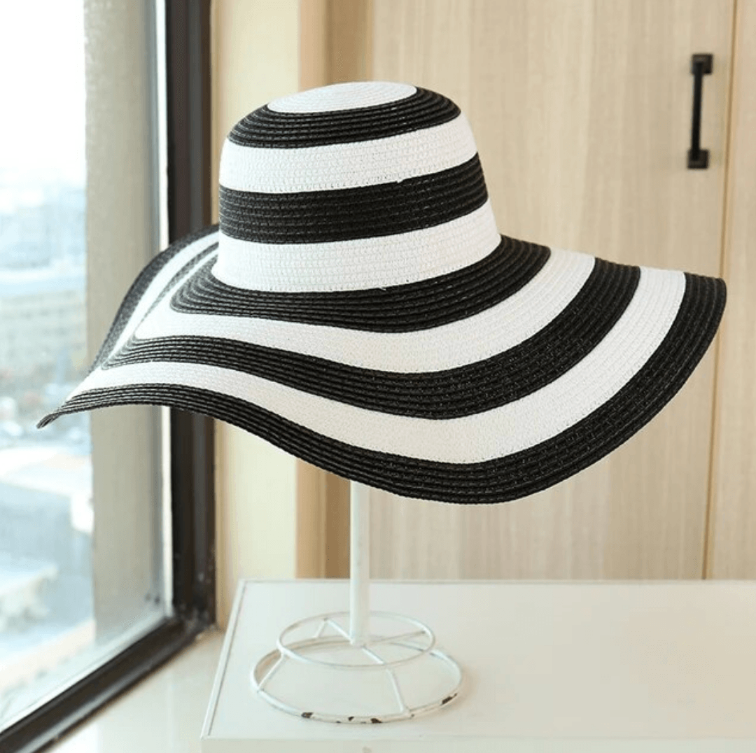 Stripe Straw Wide Brim Foldable Hat - AdDRESSingMe