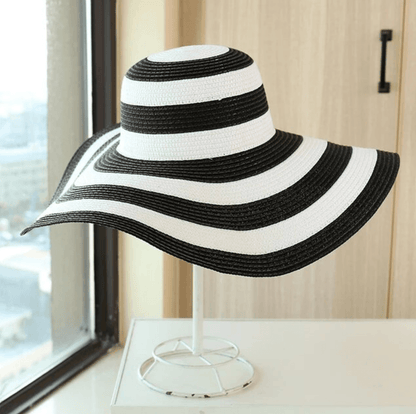 Stripe Straw Wide Brim Foldable Hat - AdDRESSingMe