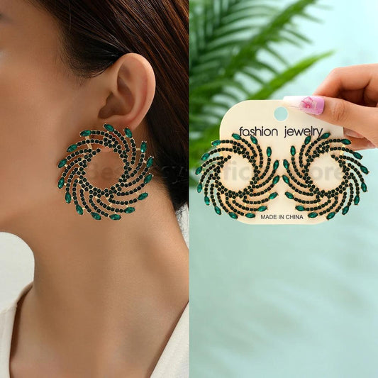 Fashion Green Circular Motion Rhinestone Earring - AdDRESSingMe