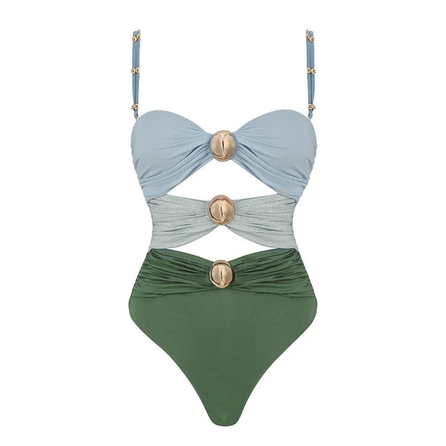 One Piece Swimsuit With Three Golden Accents - AdDRESSingMe