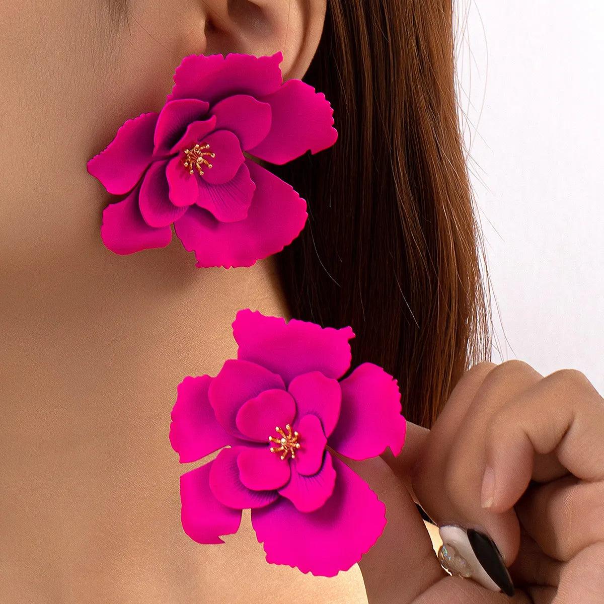 Exaggerated Bright Pink Flower Earring - AdDRESSingMe