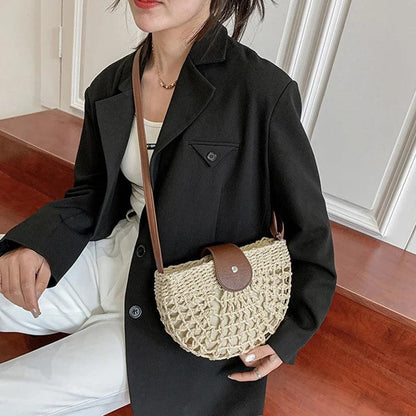 Semicircle Crossbody Rattan Straw Bag - AdDRESSingMe