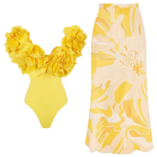 Vibrant Ruffled Chest Yellow Swimsuit - AdDRESSingMe