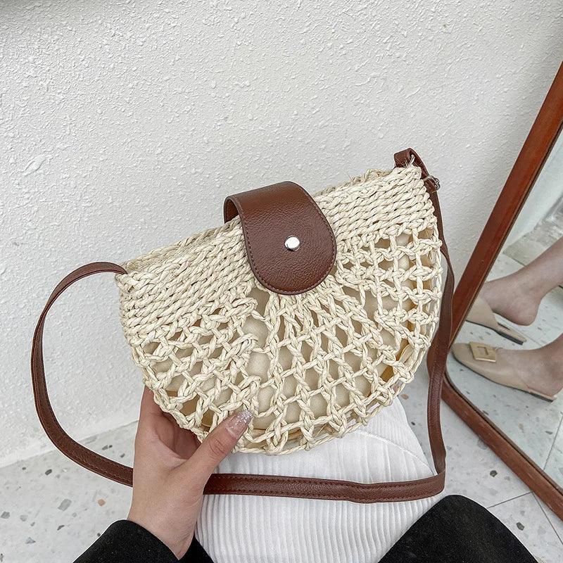 Semicircle Crossbody Rattan Straw Bag - AdDRESSingMe