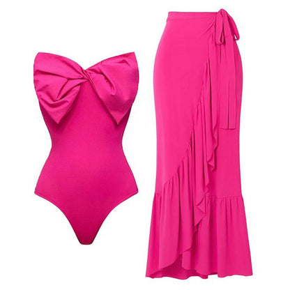 Pink One Piece Swimsuit With Skirt - AdDRESSingMe
