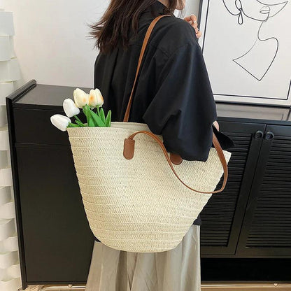 Large Capacity Straw Shoulder Tote Bag - AdDRESSingMe