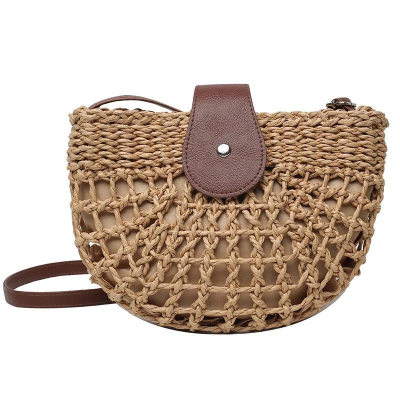 Semicircle Crossbody Rattan Straw Bag - AdDRESSingMe