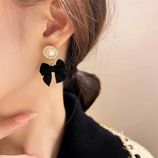 Black Bow Pearl Earrings - AdDRESSingMe