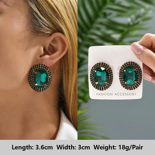 Classic Green Oval Rhinestone Earring - AdDRESSingMe