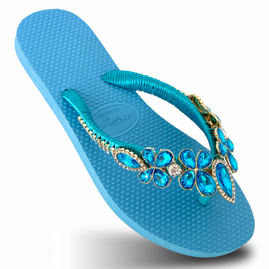 AdDRESSingMe™ Luxurious Light Blue Flip Flops With Rhinestones